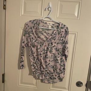 Pink half sleeve floral button up